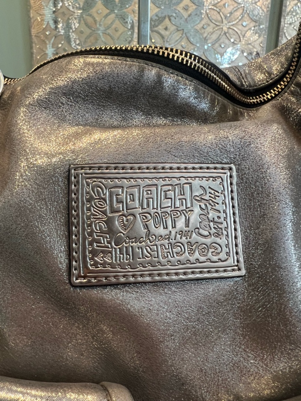 Coach 14561 Poppy Metallic Silver Leather Double Front Pocket Bag - Picture 4 of 16